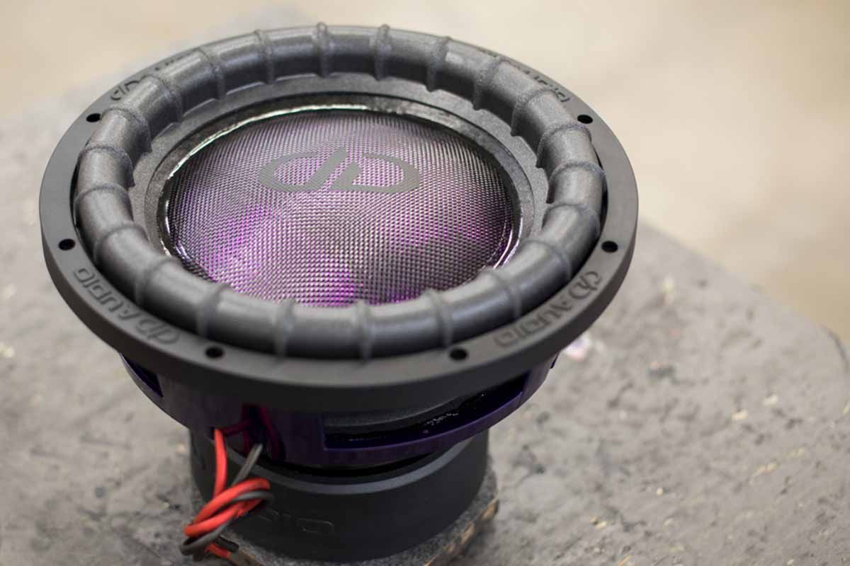 USA Made Subwoofer with polychromatic carbon fiber dust cap and black DDA logo