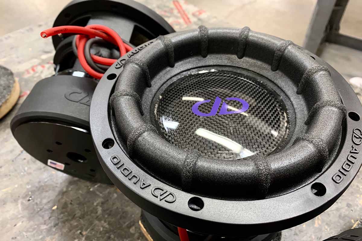 USA Made Subwoofer with high glass carbon fiber dust cap and purple DDA logo