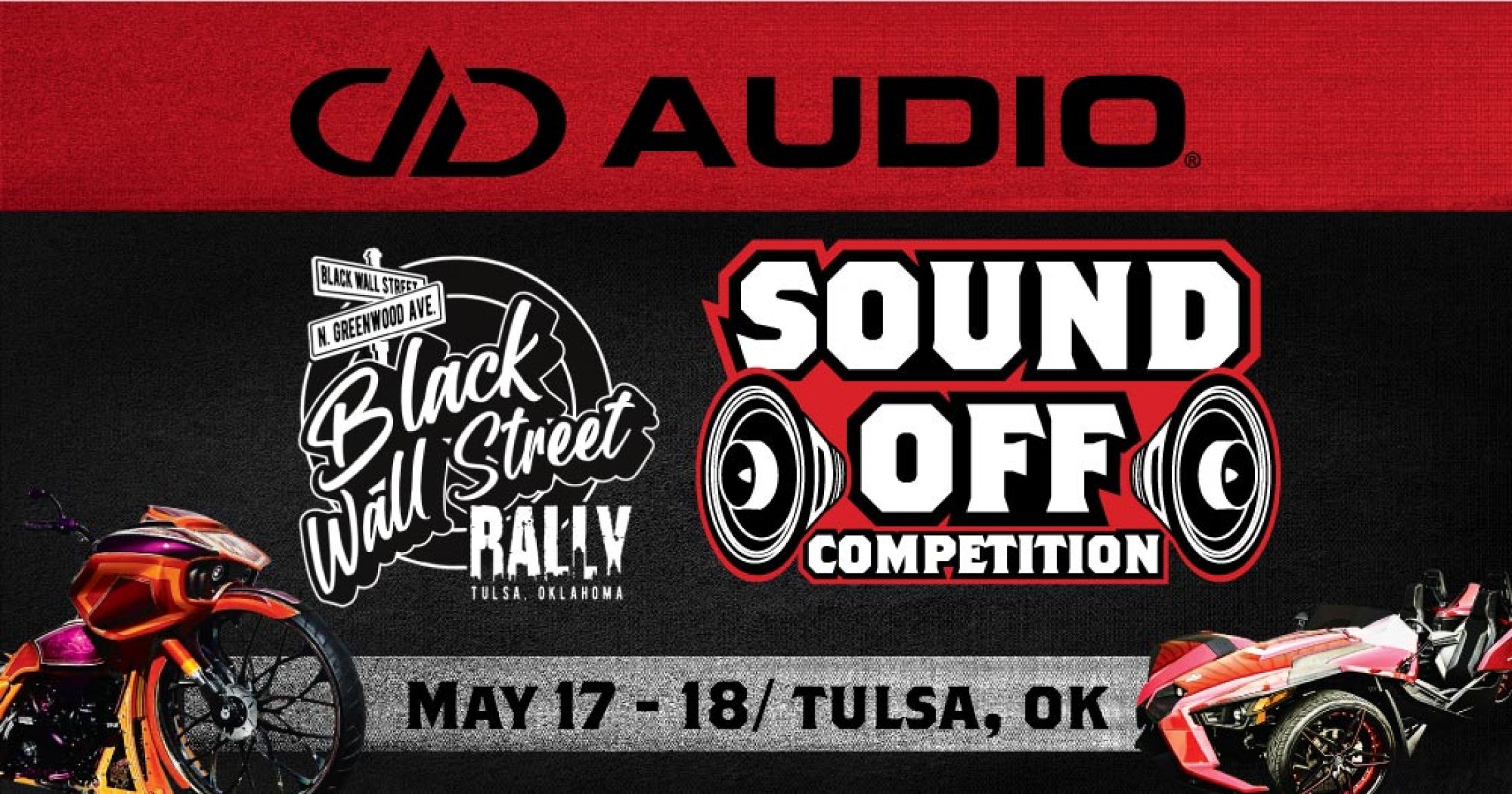 Graphic for DD AUDIO Black Wall Street Rally Sound Off Competition May 17 - 18 in Tulsa OK