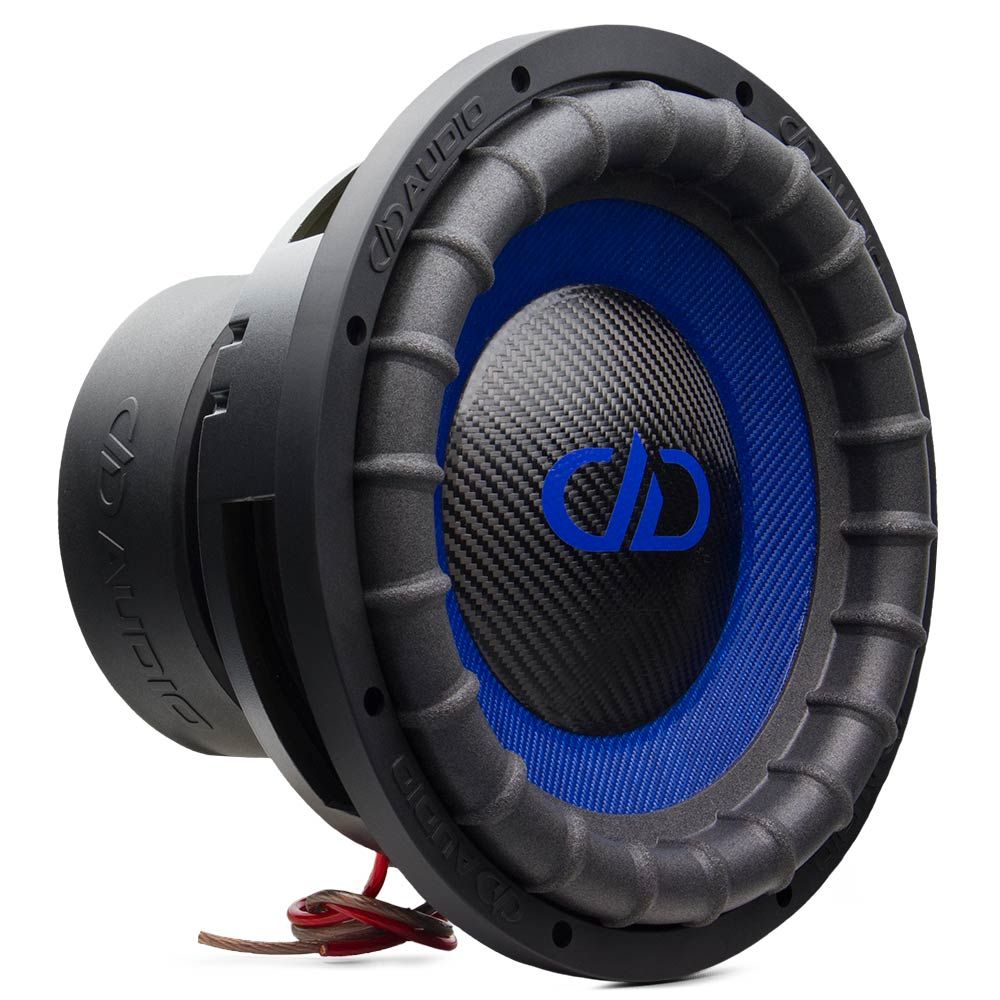 custom built, USA subwoofer, blue cone, black dust cap, blue logo
