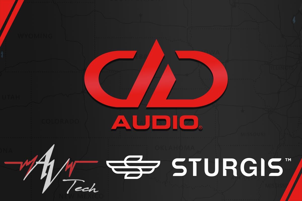 DD Audio Travel Banner with Sturgis logo and AV Tech logo