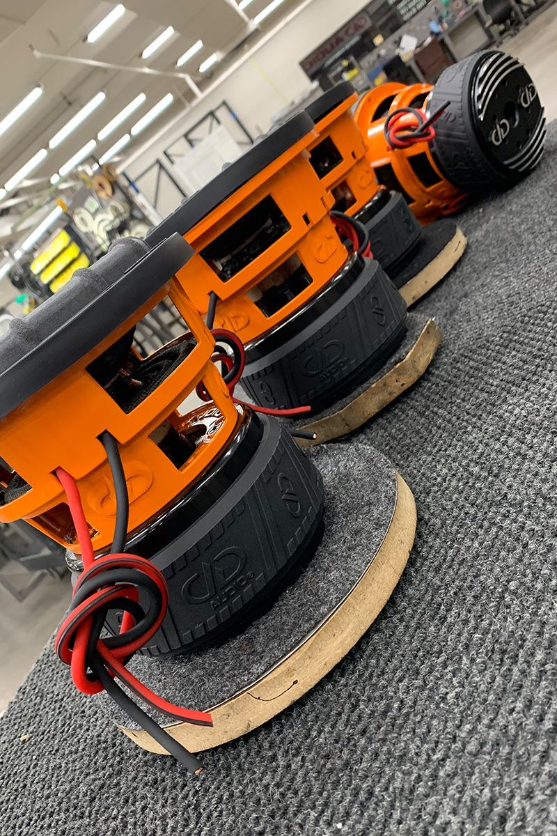 four 6 inch made in usa subwoofer with orange powder coated frames