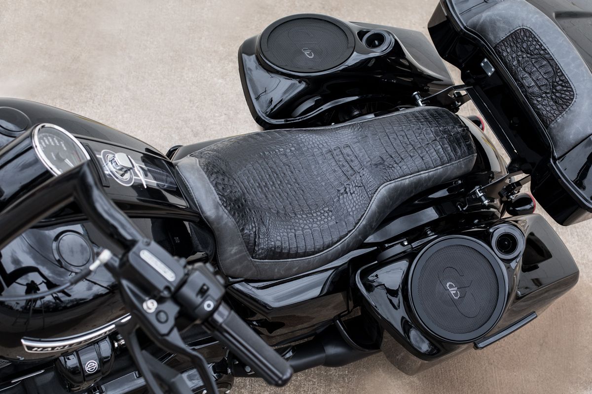 superior motorcycle audio with VO-W speakers with horn in saddle bags