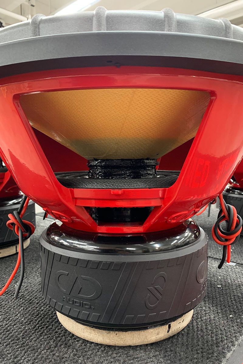 18 inch made in usa subwoofer with red powder coated frame