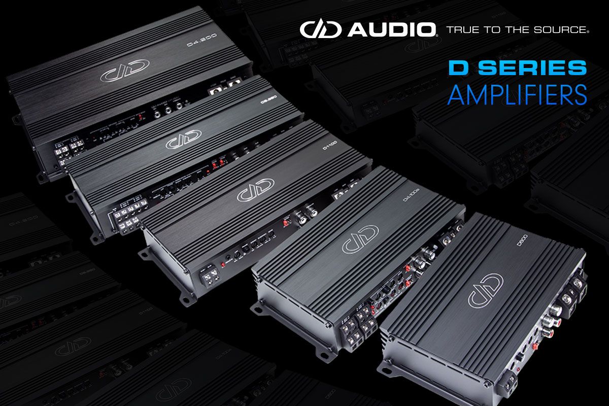 D Series Family of Amplifiers photo / graphic showing all amps