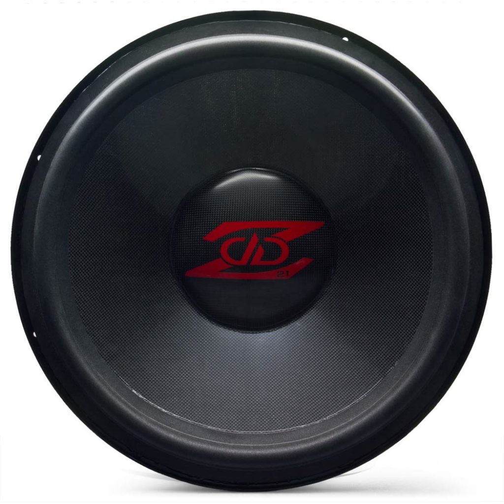 custom built, USA subwoofer, gloss carbon fiber dust cap and cone