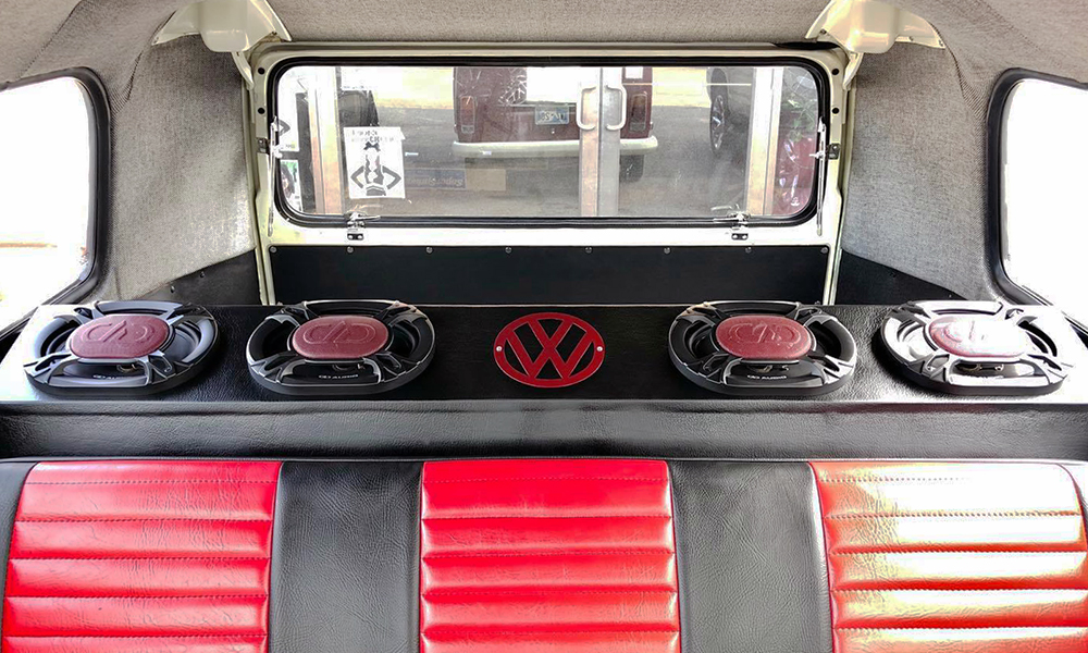 Vic's Garage Built VW Bus with DD Speakers behind rear seating