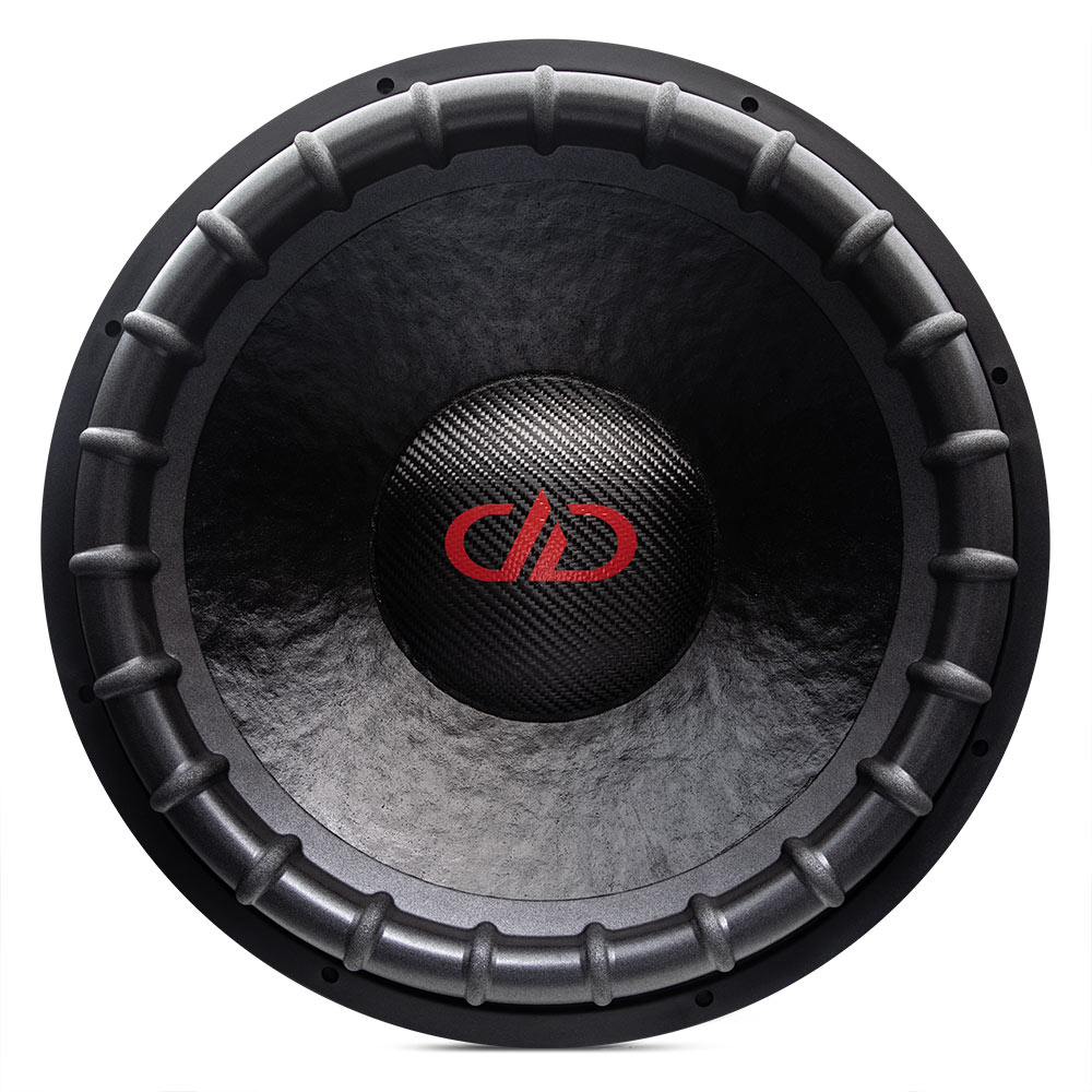 18 inch 9900 series subwoofer front view of logo, dust cap cone and surround