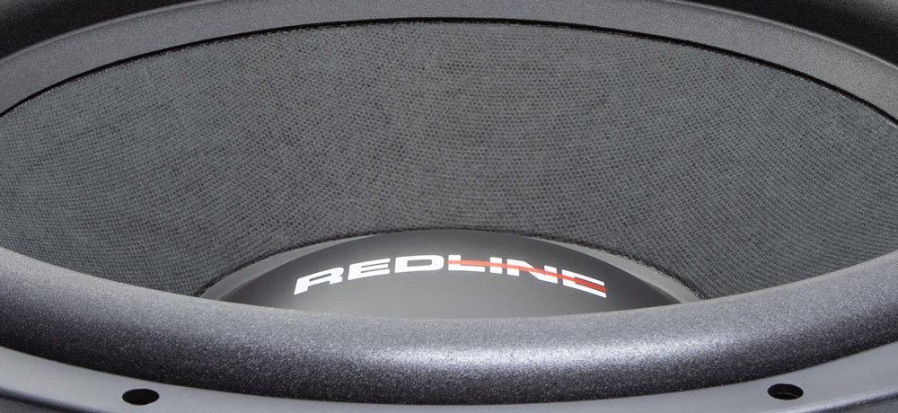 Close up photo of REDLINE PSW subwoofer surround and dust cap