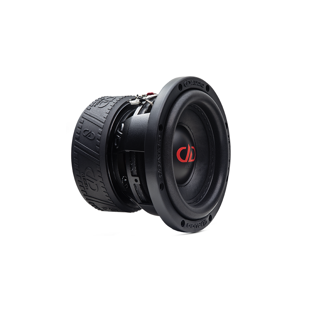 606d - 6 Inch 600 Series Subwoofer - photo angled right to show motor, basket, surround, part of dustcap, and cone