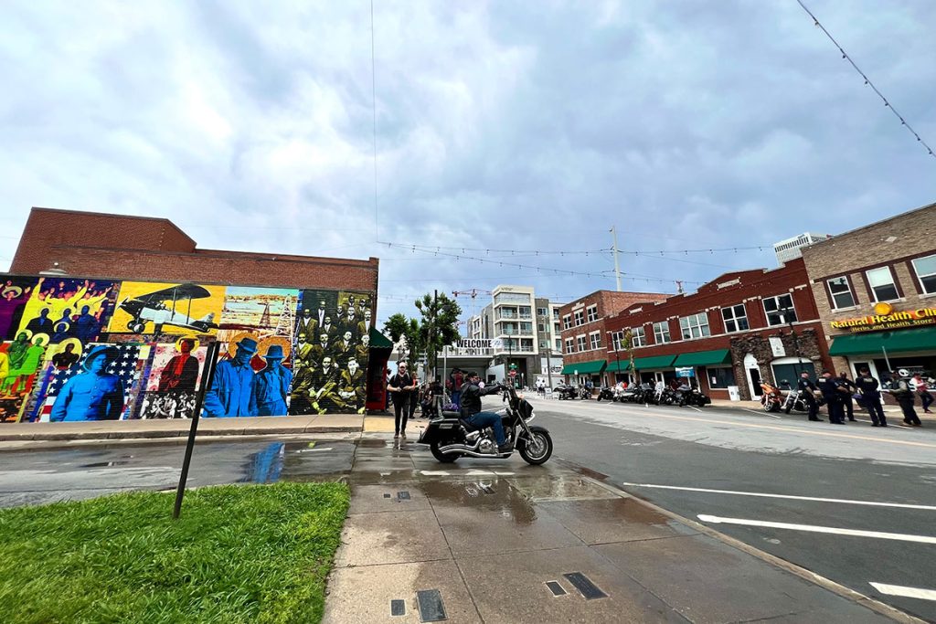 Photo of motorcycles in the greenwood district at black wall street bike rally