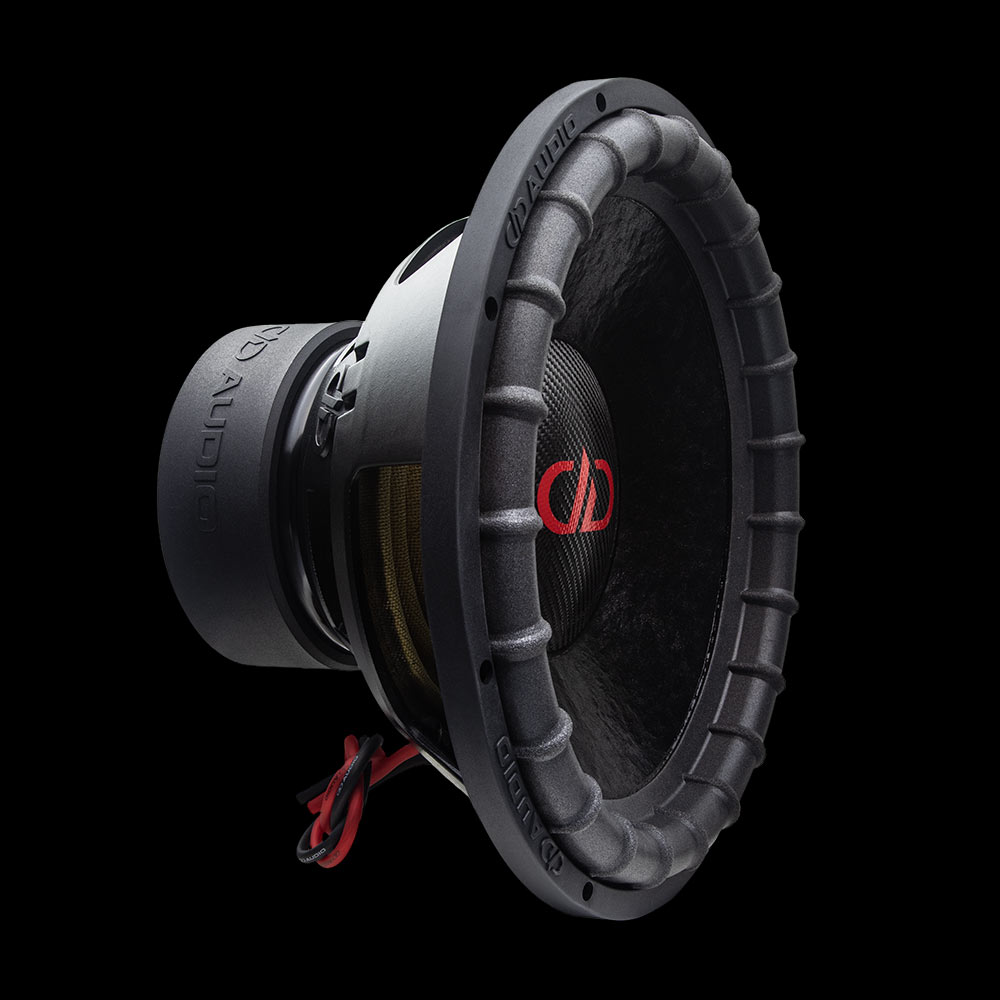 15 inch 3500 series subwoofer angled right side showing dust cap, cone, surround, basket and motor