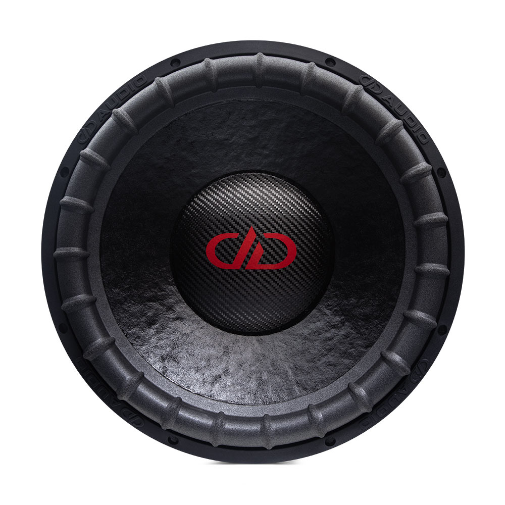 12 inch 3500 series subwoofer front view of logo, dust cap cone and surround