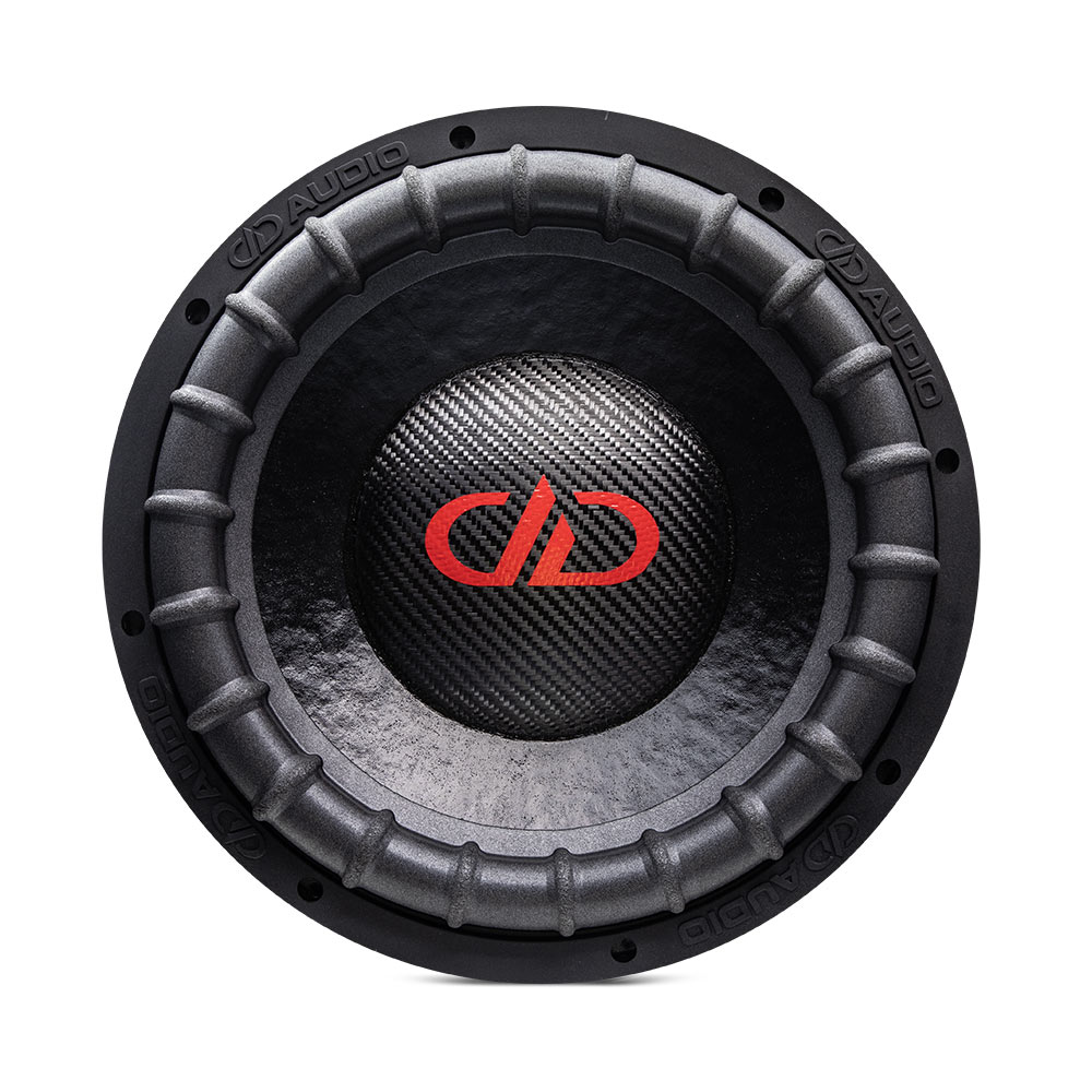 12 inch 9900 series subwoofer front view of logo, dust cap cone and surround