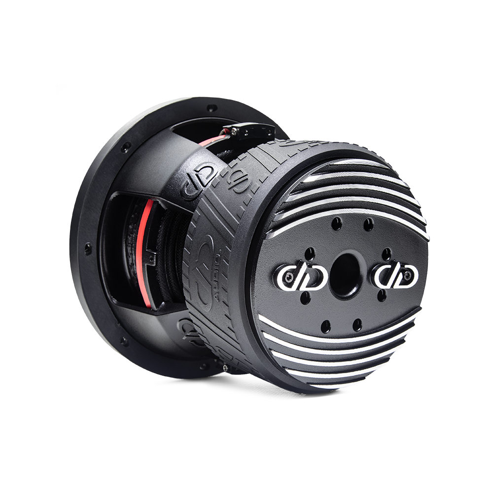 8 inch 600 series subwoofer angled back showing motor basket and cone