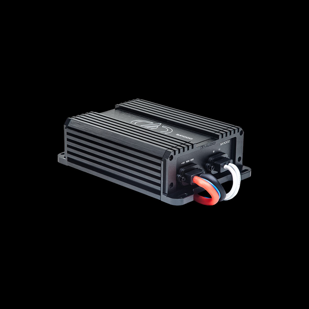 Photo of SX1000 angled back to the left showing side, top plate, and controls side panel