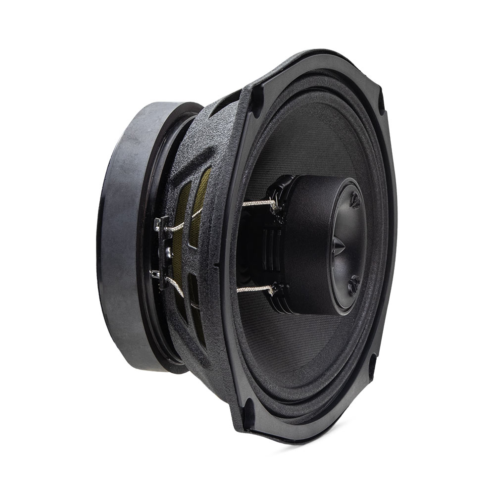 VO-X6x9 Photo, side angle to show close up, the tweeter, cone, and surround, basket and ferrite motor.