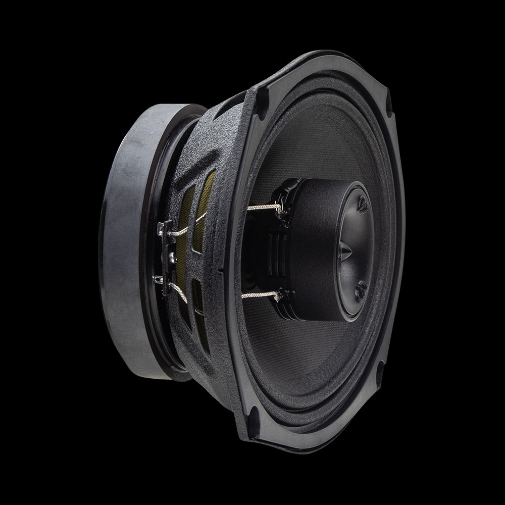 VO-X6x9 Photo, side angle to show close up, the tweeter, cone, and surround, basket and ferrite motor.