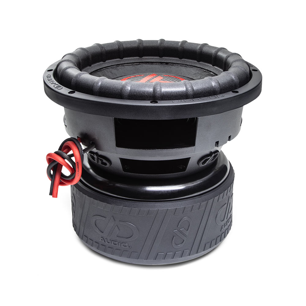 9510L - 10 Inch, 9500 Series Subwoofer - Photo angled top to bottom showing surround, part of dustcap and cone, basket and motor boot with trademark DD AUDIO logo adorning.