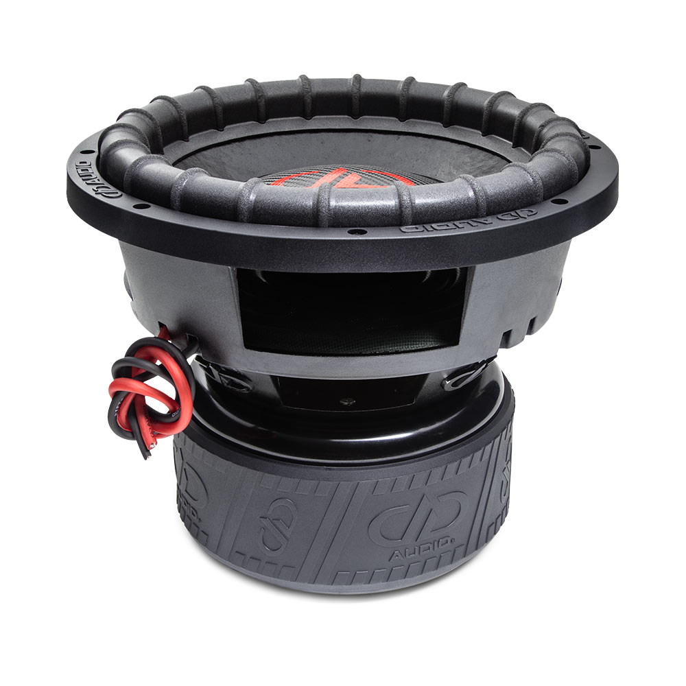 9512L - 12 Inch, 9500 Series Subwoofer - Photo angled top to bottom showing surround, part of dustcap and cone, basket and motor boot with trademark DD AUDIO logo adorning.
