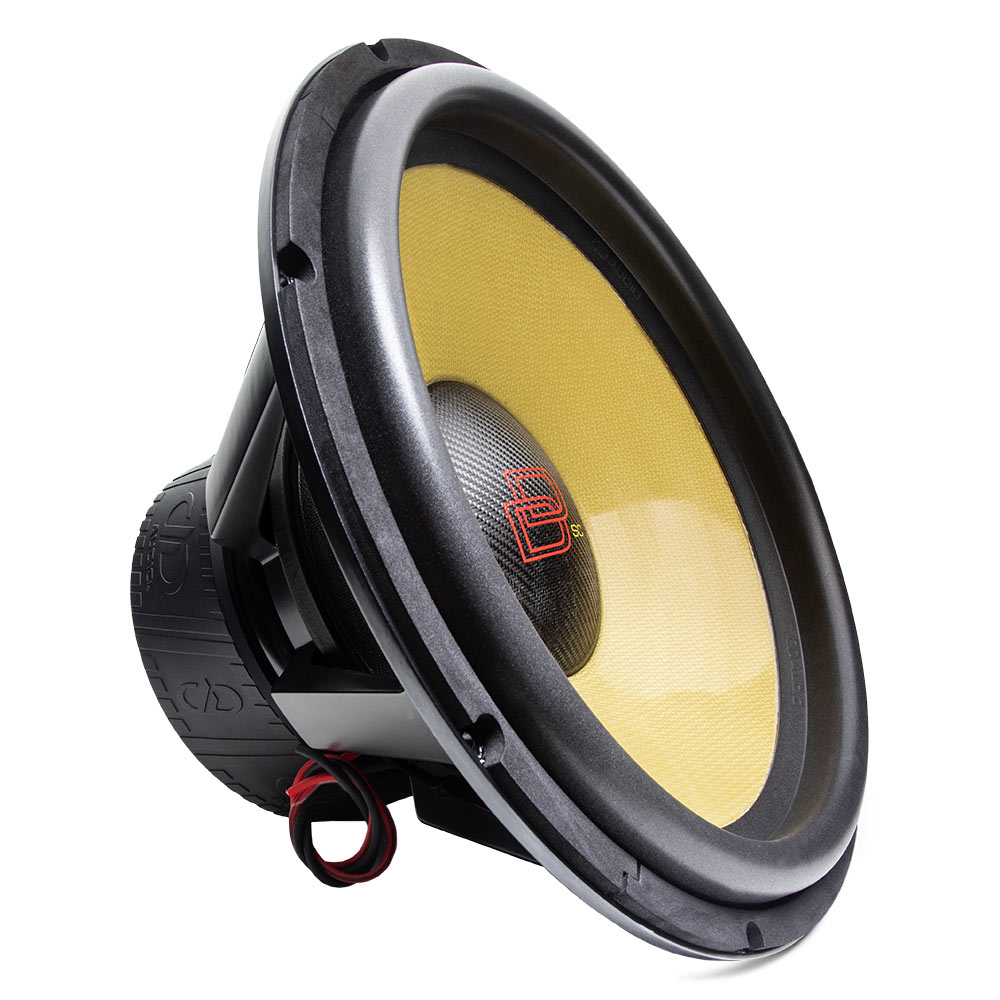 9921c - 21 Inch 9900 Series Subwoofer - Photo angled right to show left, including dustcap, surround, basket, and motor boot with DD AUDIO trademark adorning.