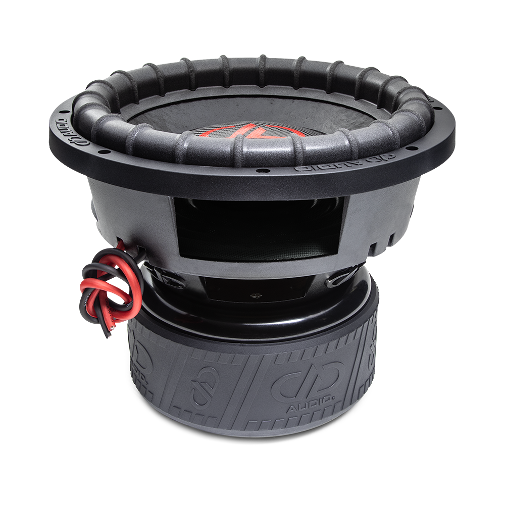 9512L - 12 Inch, 9500 Series Subwoofer - Photo angled top to bottom showing surround, part of dustcap and cone, basket and motor boot with trademark DD AUDIO logo adorning.