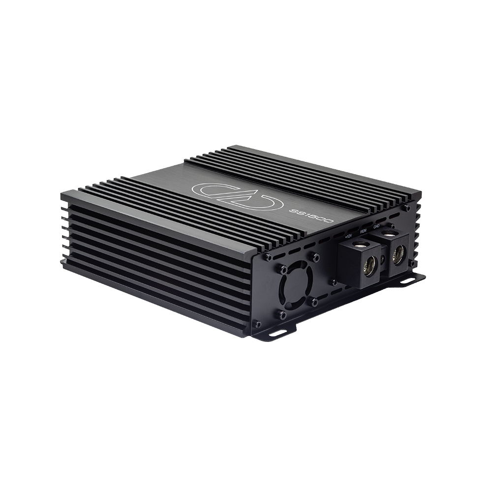 Photo of SS1500 angled to show top plate with logo and model number and connection panel