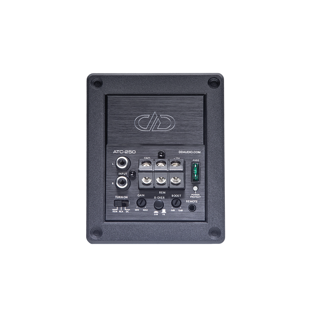 Photo of ATC-250 angled to show front face - logo, connections, settings