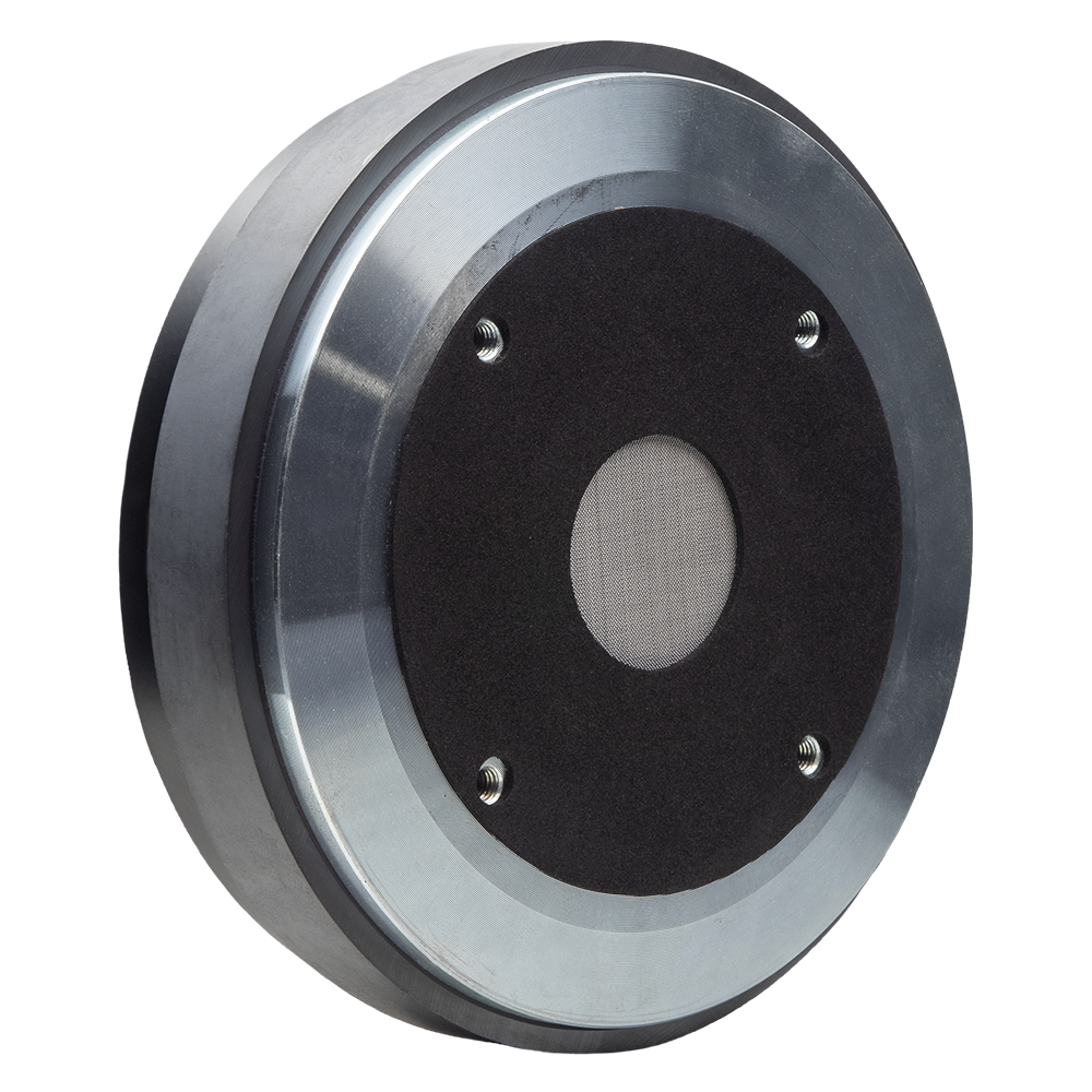 Photo of VO-CT75 angled slightly to show housing and the voice / speaker at the center of the disc design driver