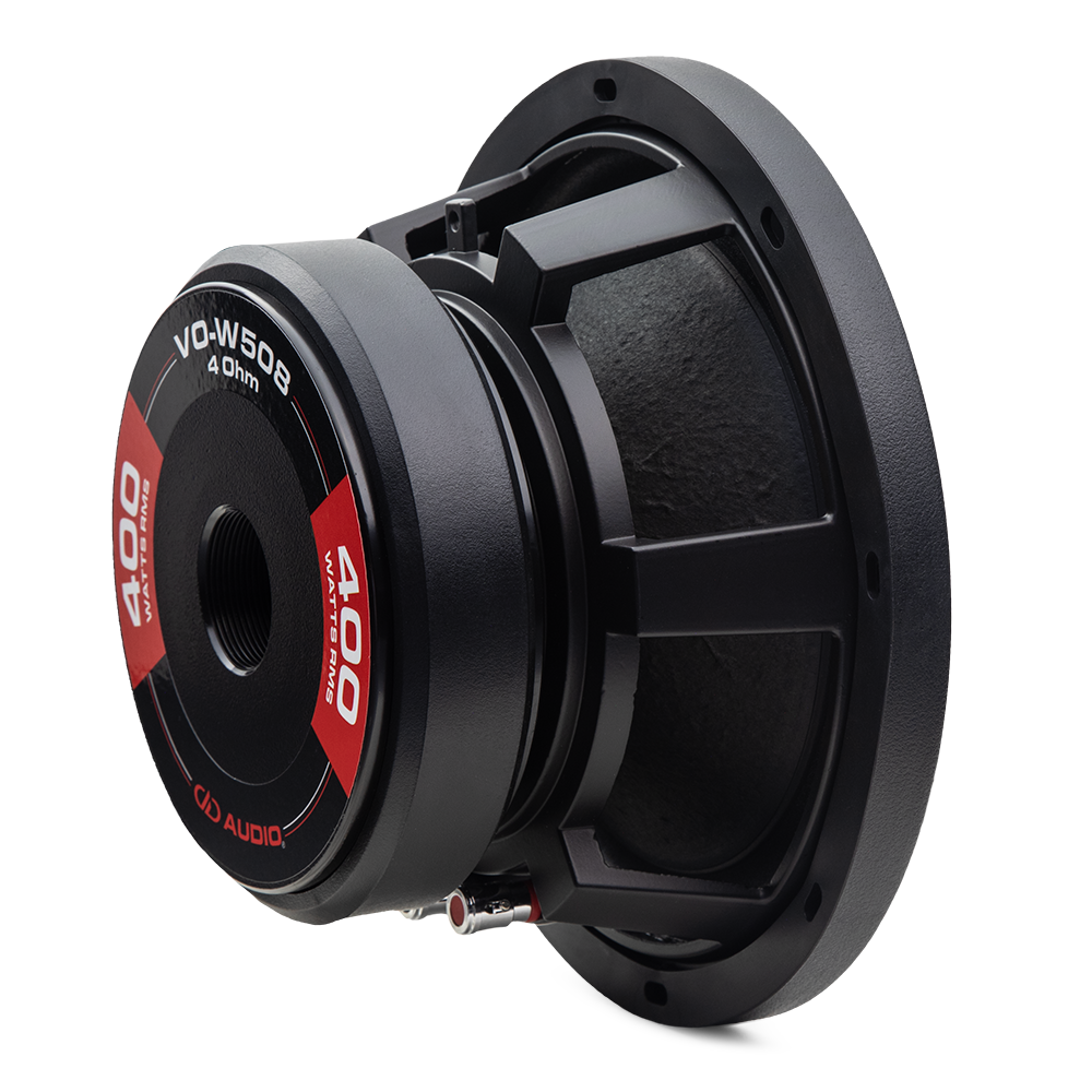 Photo of VO-W508 shot from back to front showing motor with plate sticker, frame and back side of cone