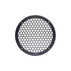 Photo of 8 inch metal mesh grill front facing, showing the logo badge at the bottom