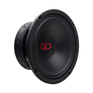 Photo of VO-M408-C Midrange shot front to back angled to show gasket, surround, full cone, logo, and motor with boot