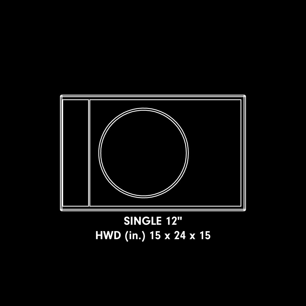 Drawing of UE-12.1 to show design with text "Single 12 Inch - HWD (inch) 15 x 24 x 15