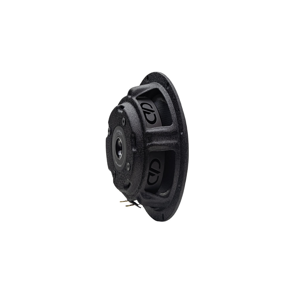 Photo of C Series 6.5 Woofer component shot back to front angled left to show integrated motor and venting with DD logo in the basket