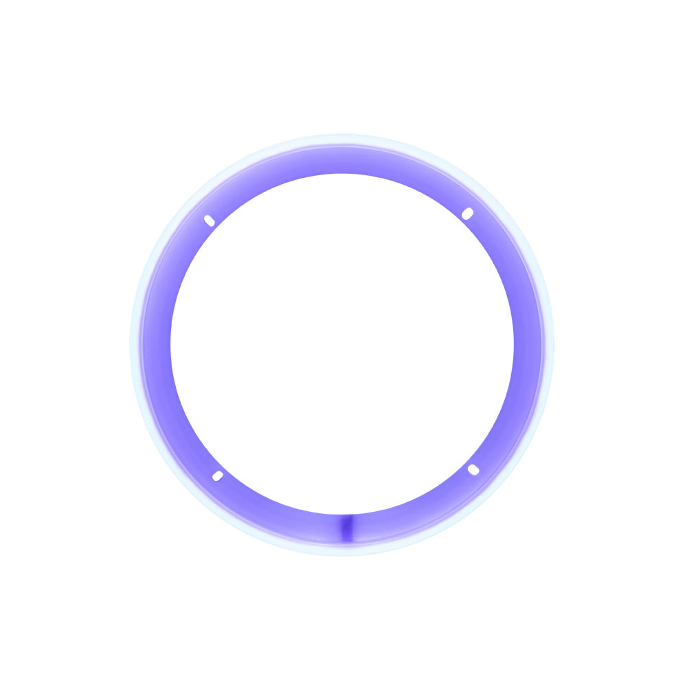 Photo of 8 inch LED speaker ring facing front with a purple hue