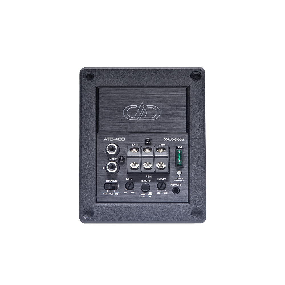 Photo of ATC-400 angled to show front face - logo, connections, settings