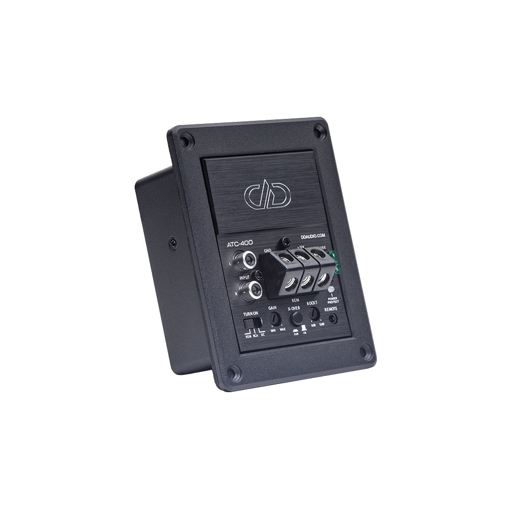Photo of ATC-400 angled to show depth and framing along with front face - logo, connections, settings