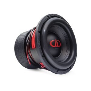 Photo of 812f facing front angled right to show surround, cone, dustcap backed by basket, leads, and motor in boot