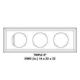 Drawing of unloaded enclosure with words Triple 8" (the speaker size) 14" x 32" x 22" (the dimensions)