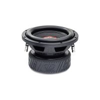 Photo of 8 inch 500 series subwoofer angled top to bottom to show motor, basket, surround, dustcap and cone