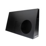 Photo of Unloaded Tundra Wedge Enclosure for 10" Slim Sub angled to show side port, front face where subwoofer would load and metal DD AUDIO logo badge