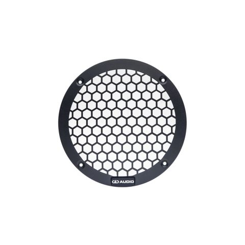 Photo of 6 inch metal mesh grill front facing, showing the logo badge at the bottom