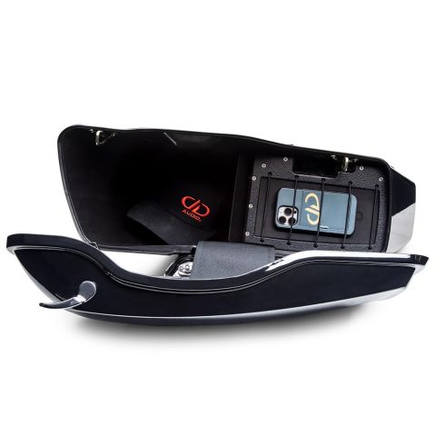 Photo of HDSBK - Shot of inside of bag showing how much free space there is, with a cell phone secured to tray