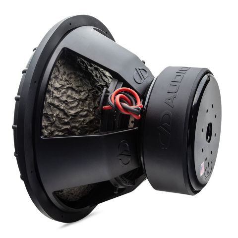 18 inch 9900 series subwoofer angled back to the left showing side of motor basket and cone