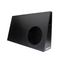 Photo of Unloaded Tundra Wedge Enclosure for 10" Slim Sub angled to show side port, front face where subwoofer would load and metal DD AUDIO logo badge