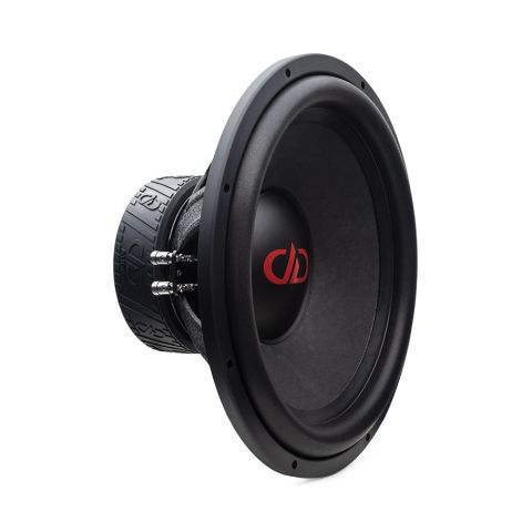 Photo of 15 inch 500 series subwoofer angled right to show part of motor, surround, dustcap and cone