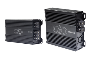 SS1100 and SS2000 Amplifiers photo of the pair facing front to show model numbers and logo with connection points on side