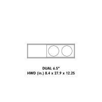 UE-6.2 Unloaded Enclosure graphic showing dimensions - "DUAL 6.5 Inch, HWD (inch) 8.4 x 27.9 x 12.25"