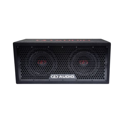 Photo of LE-508.2 Front Facing to show full hex grill, DD logo badge, embroidered top logo, and the two 508e subwoofers