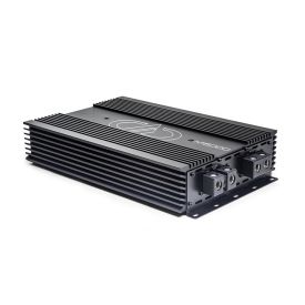 Photo of M5000 angled back to the left showing side, top plate, and power connection side panel